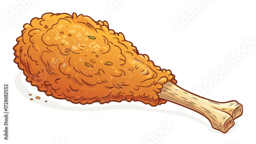 Crispy Fried Chicken Leg Illustration With Golden Batter And Visible Bone