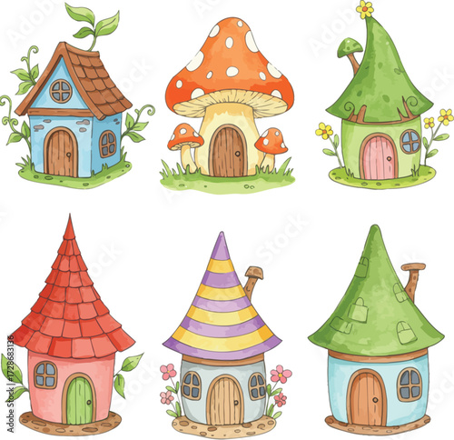 Charming collection of whimsical fantasy houses for enchanted realms and fairy tales