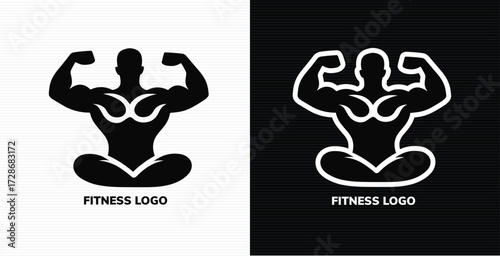 Illustration of fitness logo silhouette of a muscular man sitting