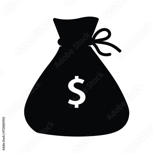 Black money bag vector illustration for finance wealth savings and investment concepts design