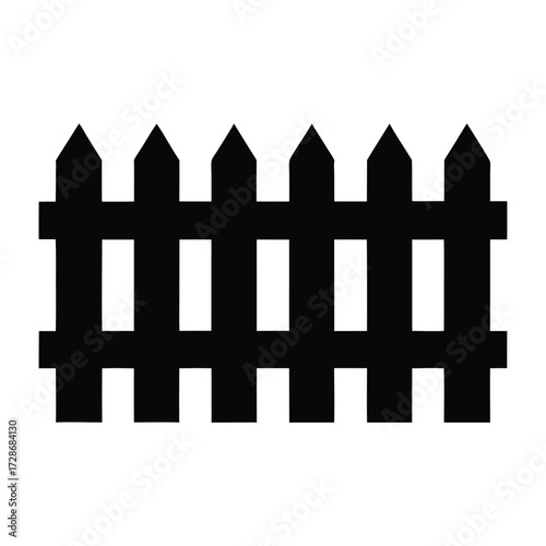 Black picket fence graphic vector illustration for garden boundary security and yard design element
