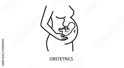 Obstetrics icon with pregnant woman and baby line art