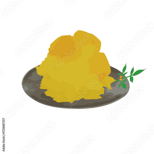 正月や年始のおせち料理で使われる栗きんとん。Blenderで作ったイメージ3Dイラストです。3D render Blender render.