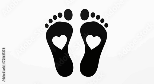Footprints icon with heart symbol on white background