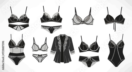 Collection of icon images representing different styles of lingerie