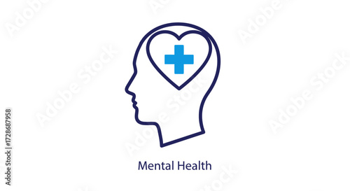 Mental Health Support Icon with Heart and Plus Sign