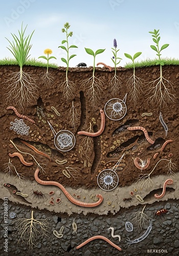 Exploring the Subterranean Ecosystem: A Visual Study of Soil Life and Interconnectedness of Root Systems