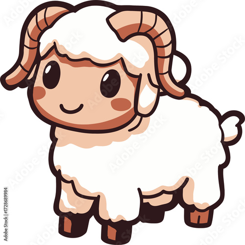 Cute baby ram illustration on transparent background. Animal character. Sheep drawing for kid book.