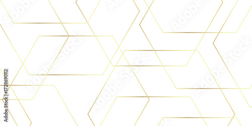 Abstract background with randomly overlapping gold lines. Luxurious and shiny gold hexagon line background design. Repeating line vector.
