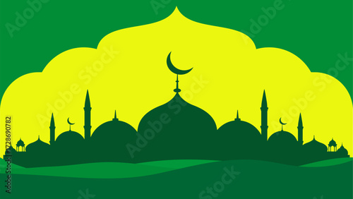 green Islamic background with Islamic pattern, suitable for banners of Eid al-Fitr, Eid al-Adha, Maulid Nabi, Muharram Islamic New Year and other Islamic themes. free vector