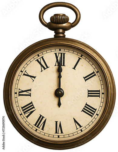 Pocket watch showing midnight, vintage style, 