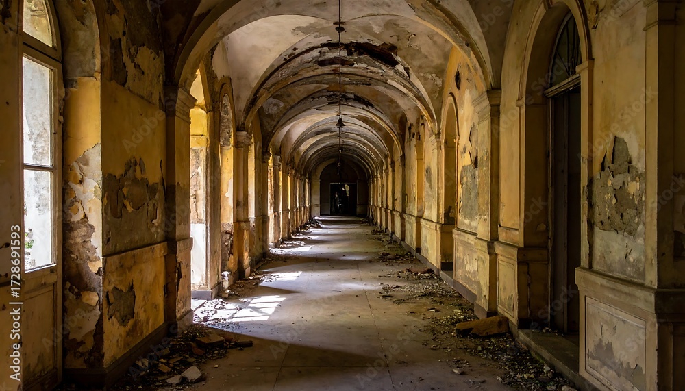 Obraz premium Decaying hallway in an abandoned building