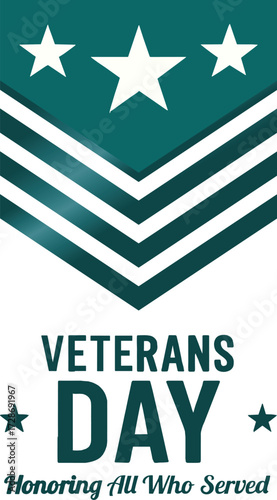 Veterans Day insignia vector, military tribute design, patriotic chevron and stars graphic, honoring all who served, clean symbolic artwork