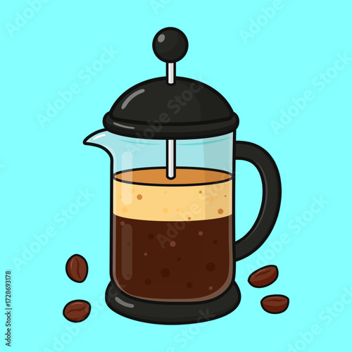 French press coffee maker brewing fresh coffee