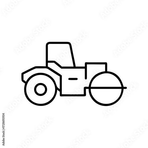 Outline of a road roller tractor in simple line art design  