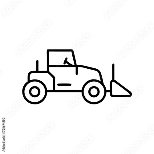 Line drawing of a tractor with a front loader attachment  
