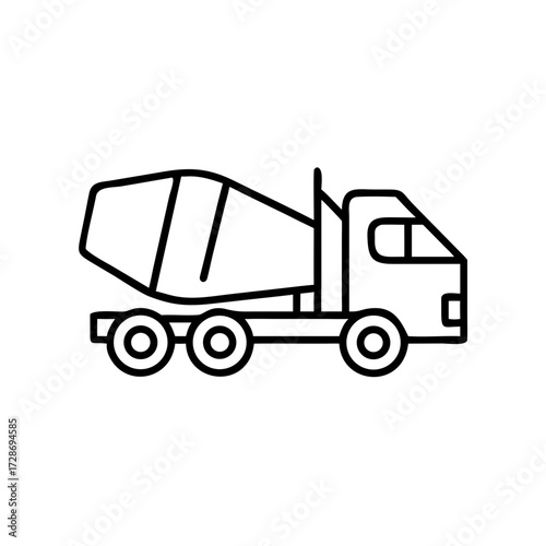 Concrete mixer truck in outline style on white background  