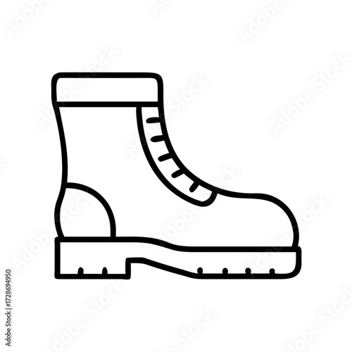 Line art illustration of a rugged work boot with laces  