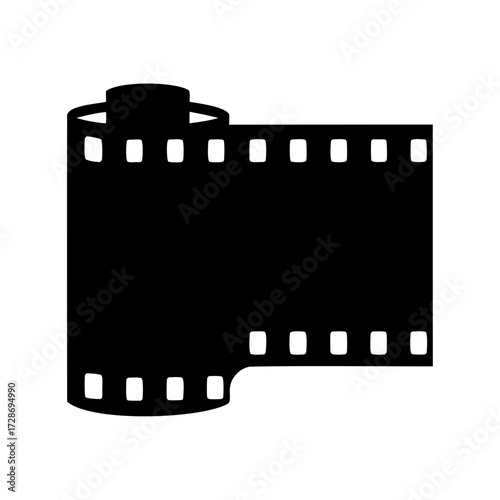 A black and white silhouette of a 35mm film roll photographic reel