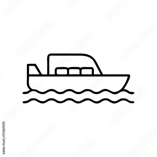 Outline drawing of a boat sailing on wavy water  