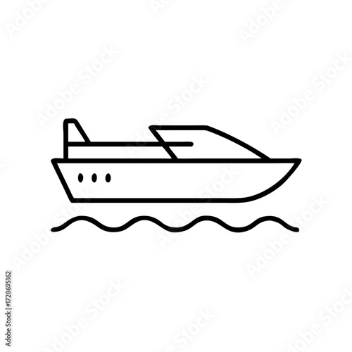 Line art illustration of a motorboat sailing on water  