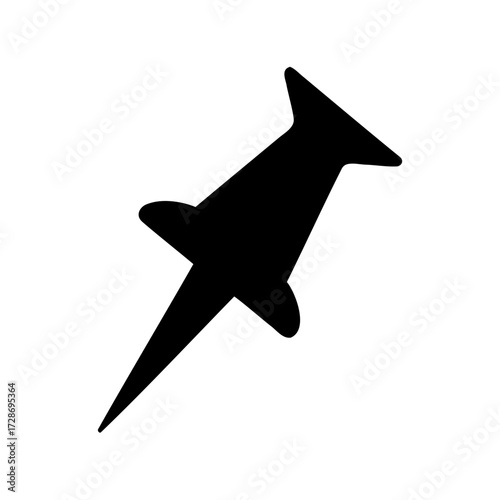 Simple Black Silhouette Image of a Push Pin on White Background