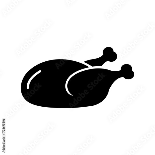 Stylized black roasted chicken illustration on a white background, isolated