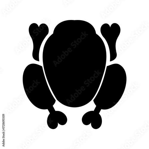 Black silhouette of a roast turkey or chicken on white background