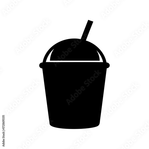 Black Silhouette of a Refreshing Beverage with Straw on a White Background