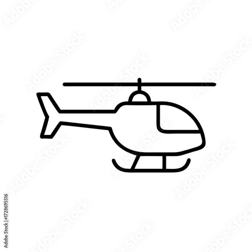 Simple line drawing of a helicopter in black and white  