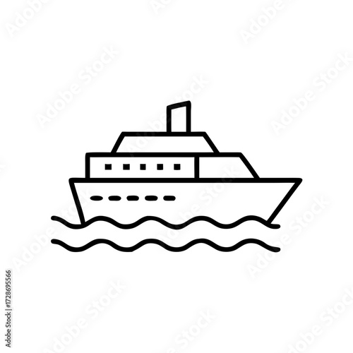 Line art cruise ship sailing on waves in minimalist style  