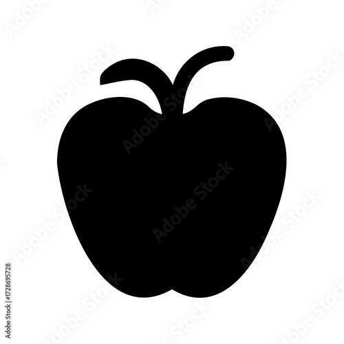 Black silhouette illustration of an apple, a popular fruit, on white background