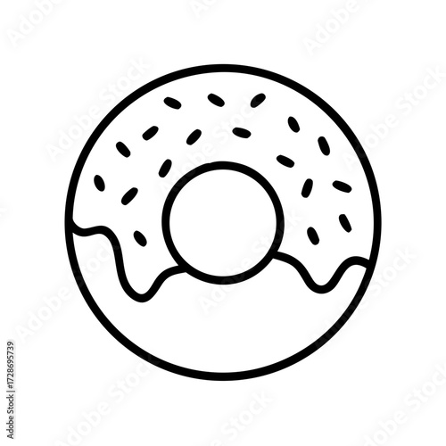 Outline illustration of a donut with sprinkles and icing  