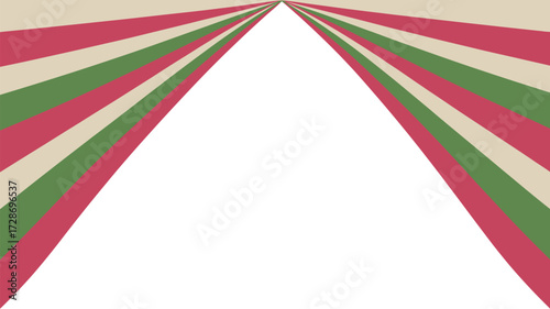 A converging pattern of red green and beige stripes against a white background creating a funnel shape