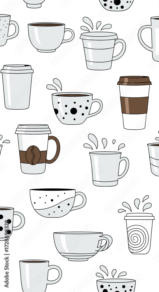 Fototapeta premium A delightful collection of various illustrated coffee cups and mugs.