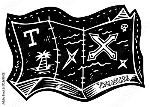 Treasure Map With X Mark Silhouette, Columbus Day Discovery SVG, PNG