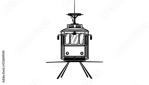 Front view illustration of a tram vehicle in urban setting