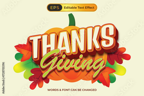 Thanksgiving text effect with pumpkin and leaves