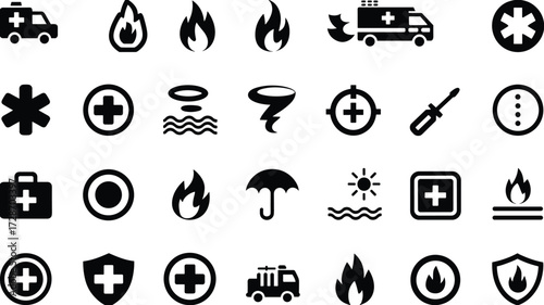 Set of Hair Styling Tools Icons Including Hair Dryer, Straightener, Curling Iron, Comb, Spray Bottle, Brush, Scissors, and More