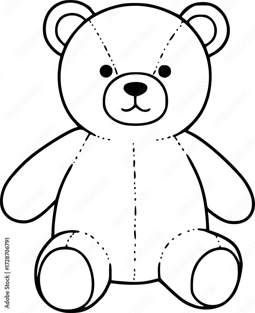 Fototapeta premium bear, stuffed animal, teddy bear, plush toy, black and white, minimalist, line art 