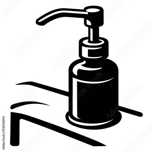 Black and White Vector Illustration of a Sink-Mounted Soap Dispenser
