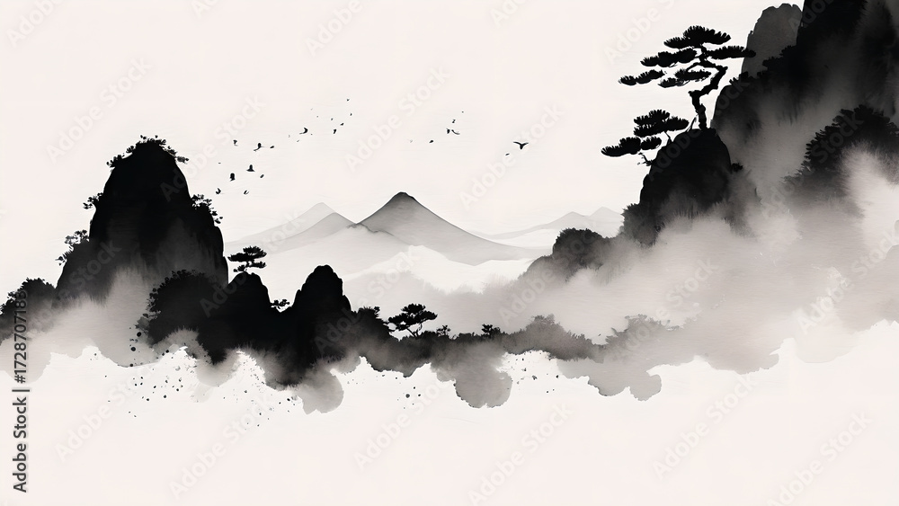 Obraz premium Misty ink forest background