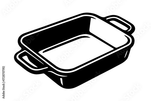 Classic Black and White Baking Dish - Vector Illustration of a Casserole or Roasting Pan for Culinary Design