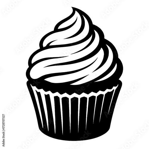 Classic Frosted Cupcake - Monochrome Hand Drawn Vector Graphic