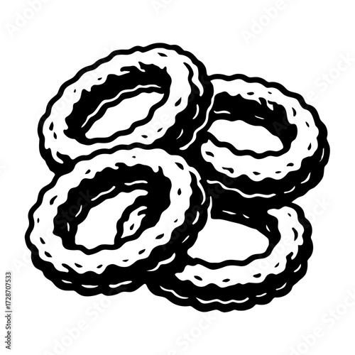 Classic Fried Onion Rings - Monochrome Hand Drawn Vector Graphic