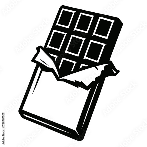 Classic Unwrapped Chocolate Bar - Monochrome Hand Drawn Vector Graphic