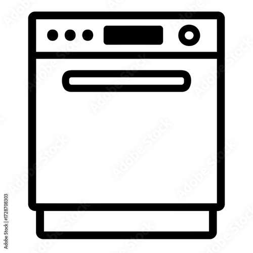 Modern Black and White Dishwasher - Vector Line Art Illustration for Home Appliances, Kitchen, and Household Chores