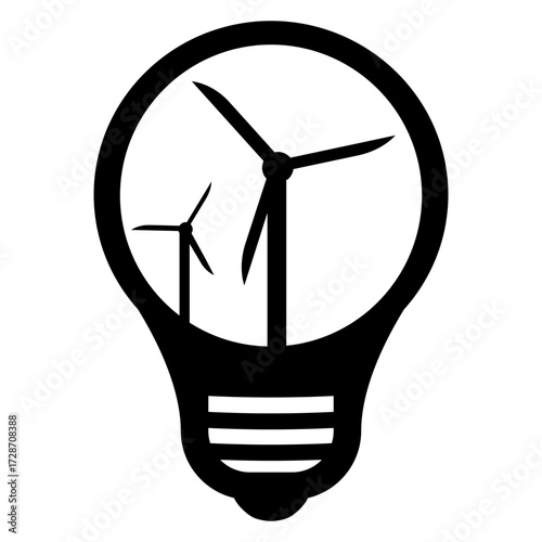 Icono silueta de bombilla con turbina eólica