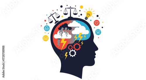 Visual representation of the human mind balancing emotions and rational thought processes.