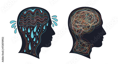 Visual representation of a healthy flowing mind versus a cluttered and confused thought process.